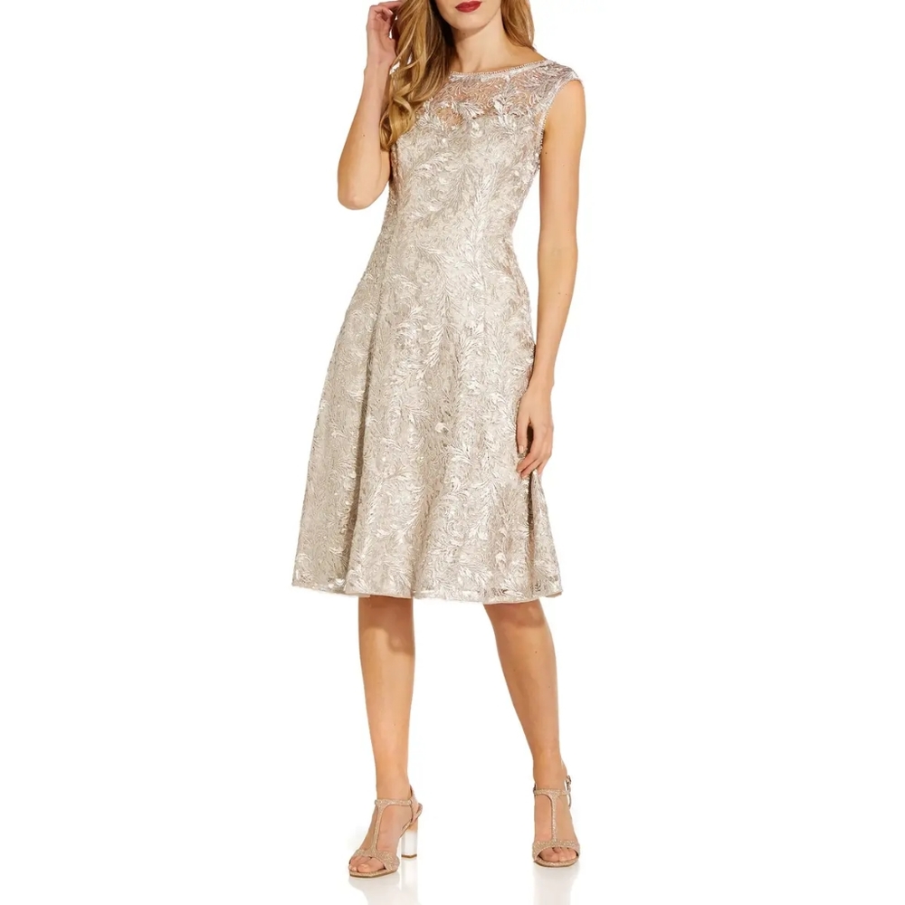 Adrianna Papell Women's Embroidered Cocktail Dress Size 4 Color: Marble